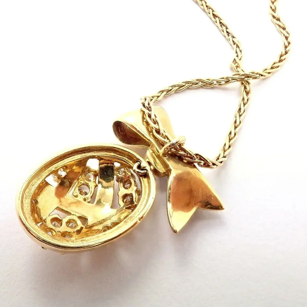 Authentic! Christian Dior 18k Yellow Gold Lapis Diamond Egg Pendant Necklace​ - Picture 8 of 10